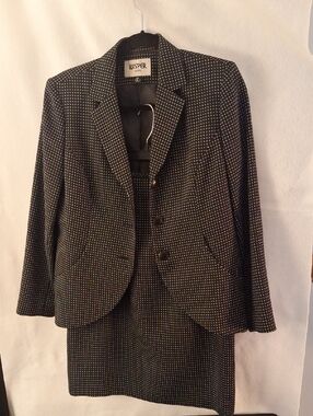 Kasper Black and White Polka-Effect Skirt Suit